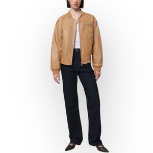 APPARIS Faux Leather Lined Bomber Motto Jacket Small Camel Brown